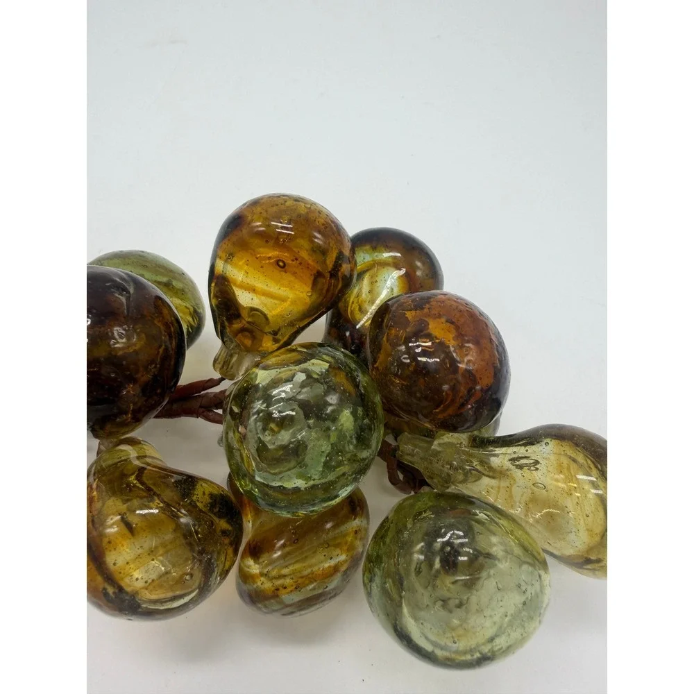 Vintage Hand Blown Glass Grape Cluster Amber Murano MCM Decorative Fruit 8 Inch